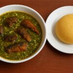 Eba and okra soup with meats