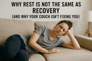 A lady resting on the couch. Why rest is not the same as recovery