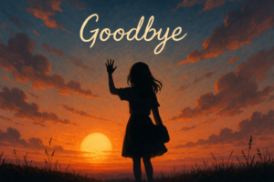 a young girl waving goodbye in evening theme poem