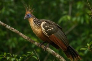 the hoatzin avian bird in the amazon rainforest